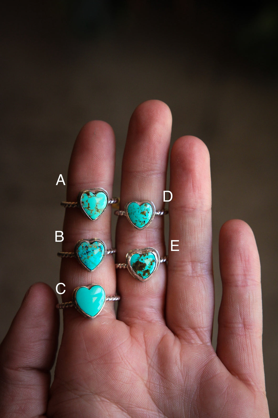 Sterling Silver Turquoise Heart Rings