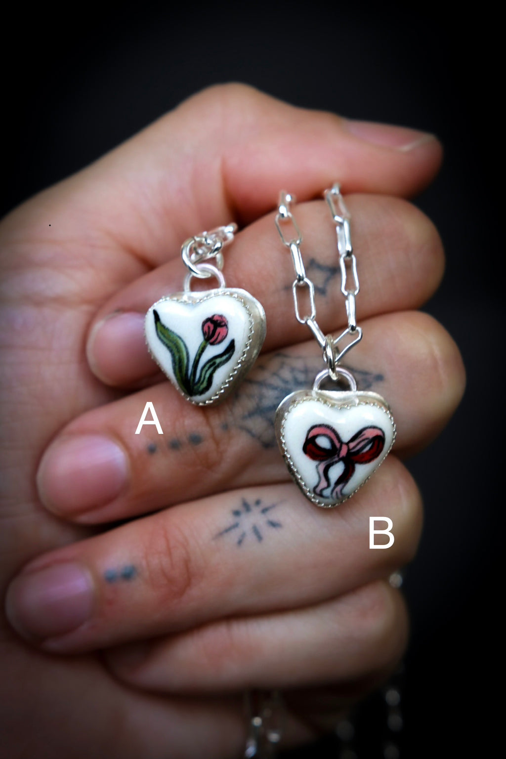 HB x Floresinsecta Sterling Silver Handpainted Ceramic Heart Necklace