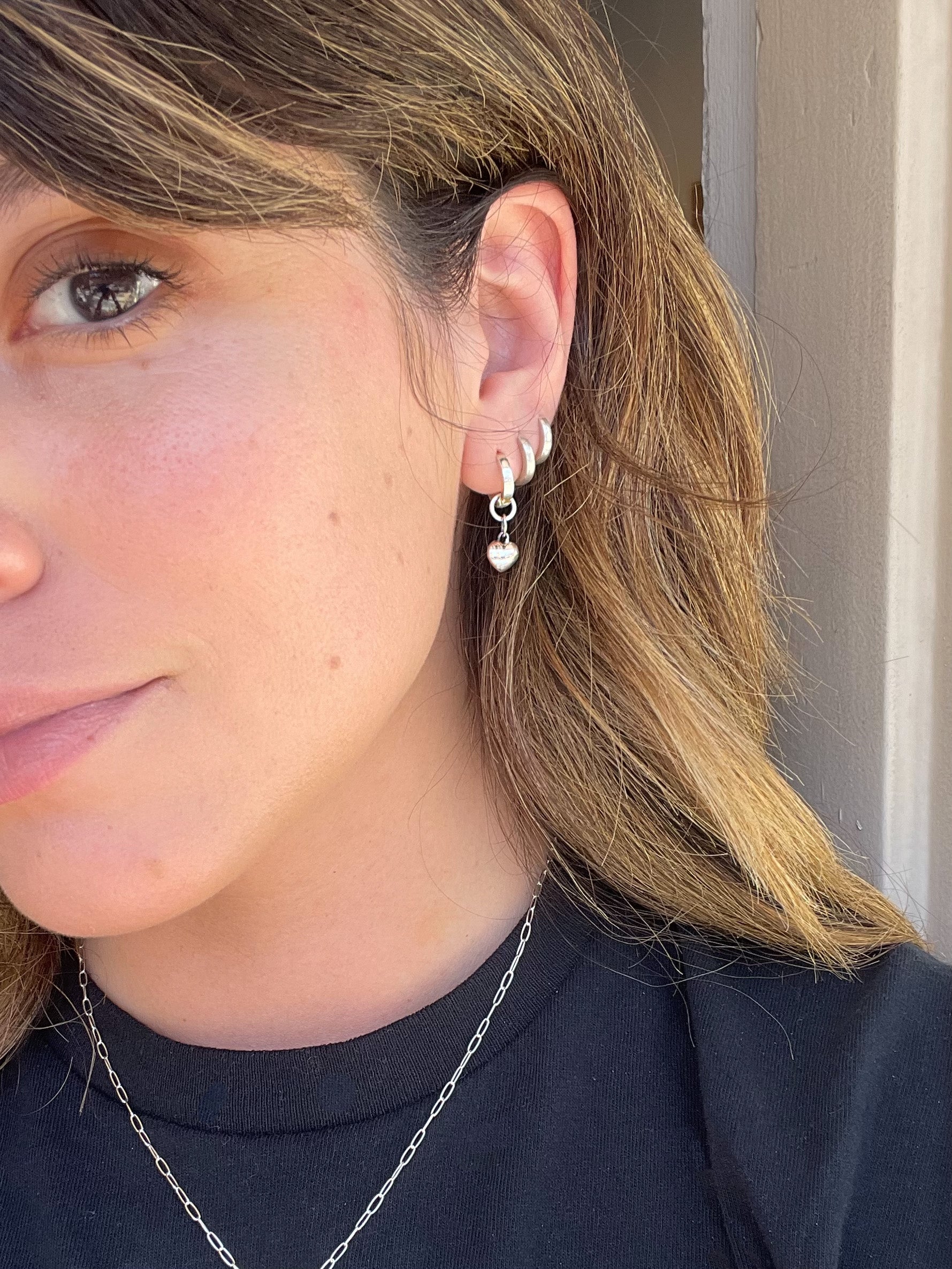 Sterling Silver Puffy Heart Huggie Earrings