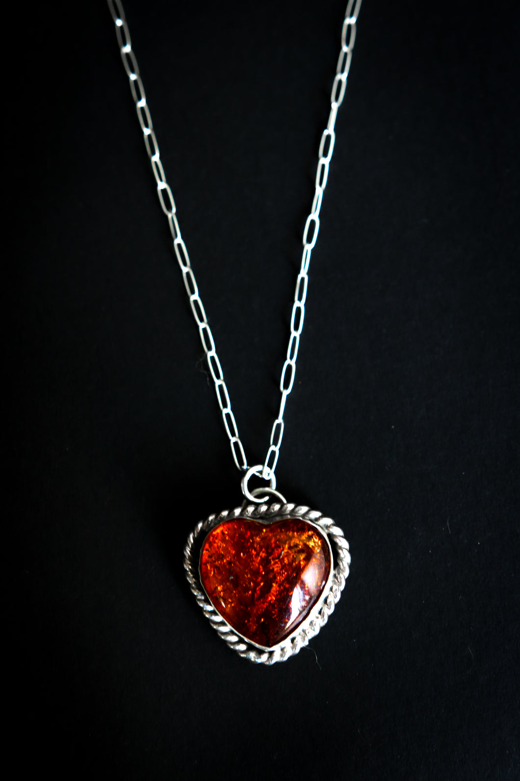 Sterling Silver Amber Heart Necklace #4