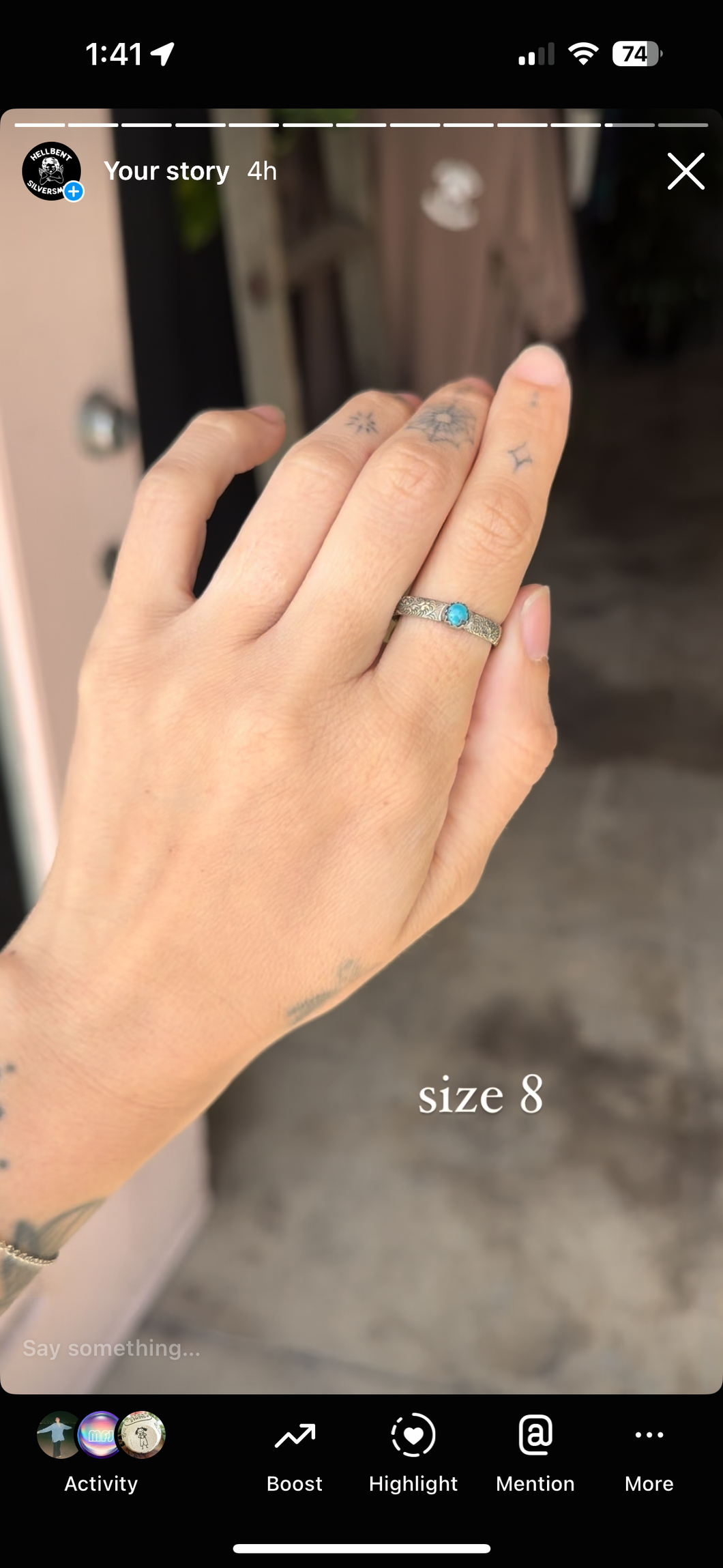 turquoise ring ash size 8