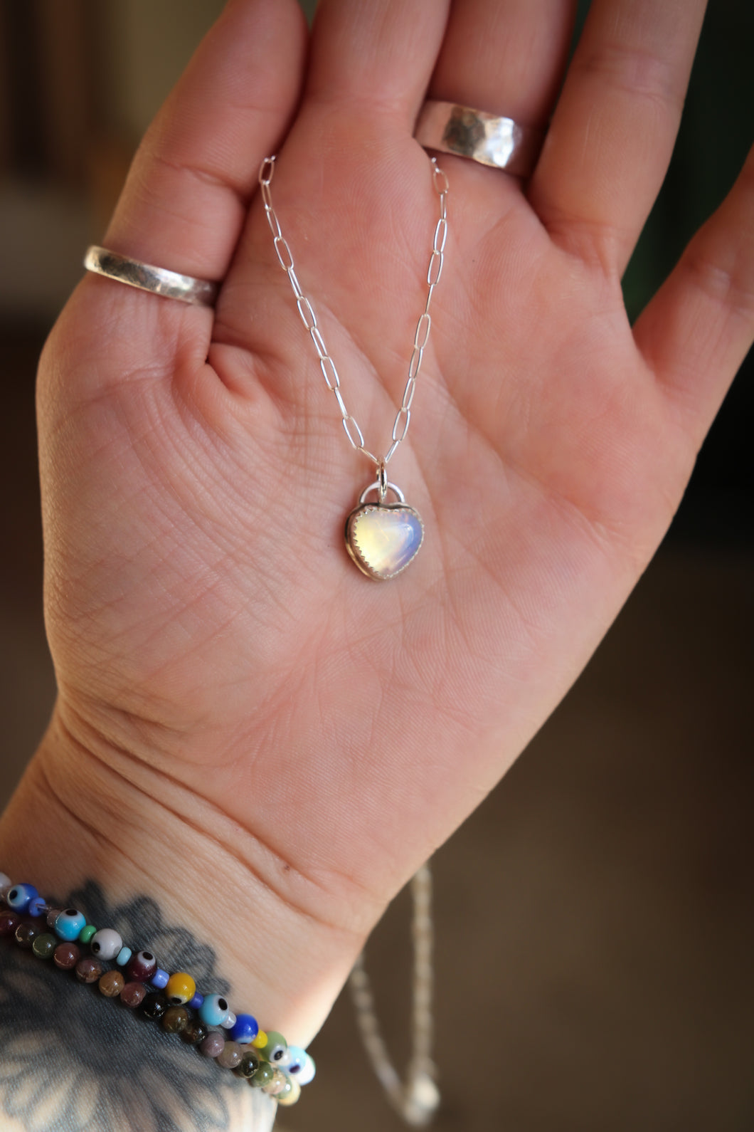 Opalite Heart Necklace - Sterling Silver Made to Order