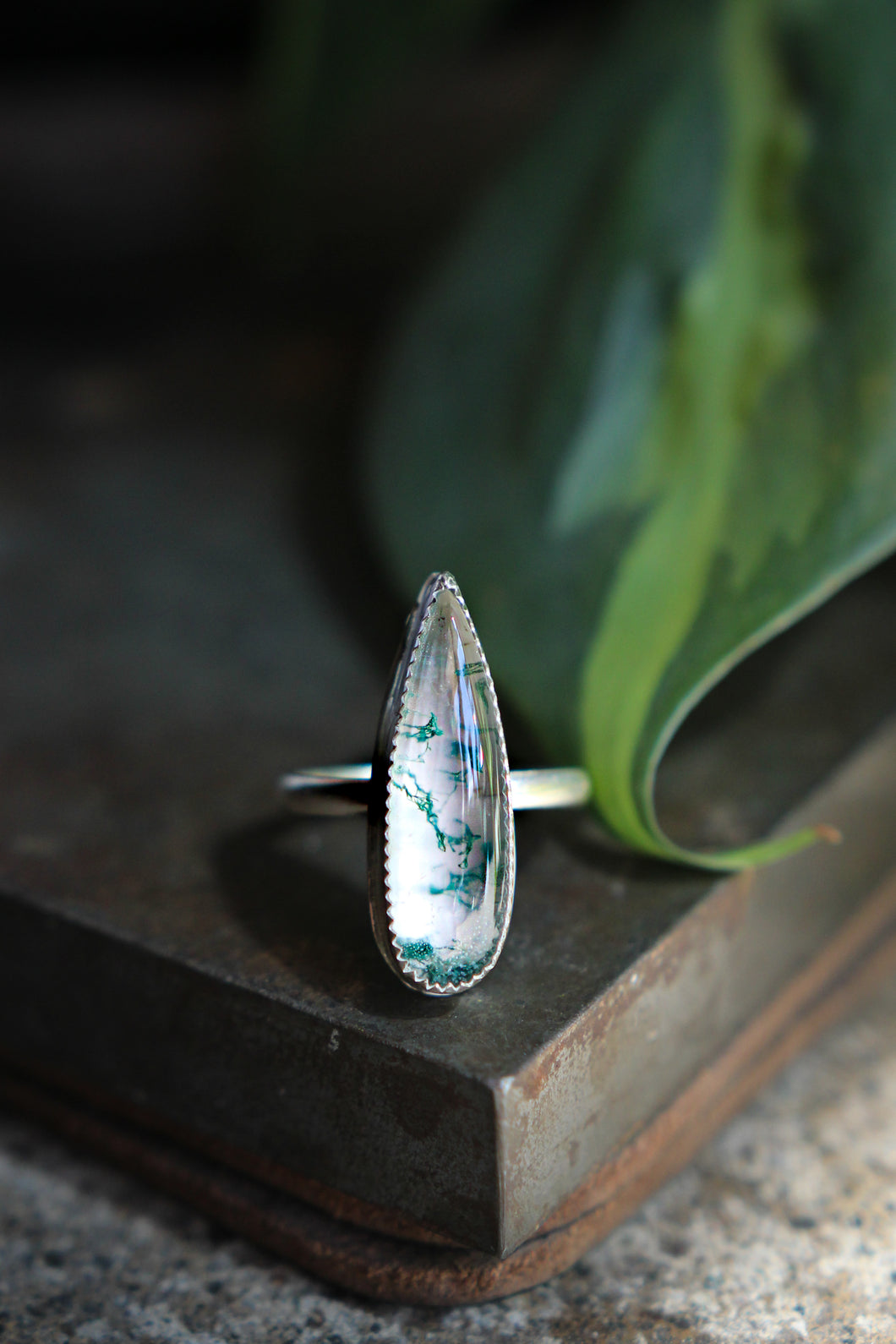 Sterling Silver Moss Agate Ring Size 10 | Made by Ashley