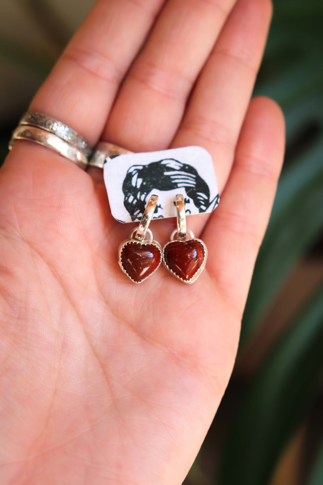 Sterling Silver Red Jasper Heart Huggie Earrings