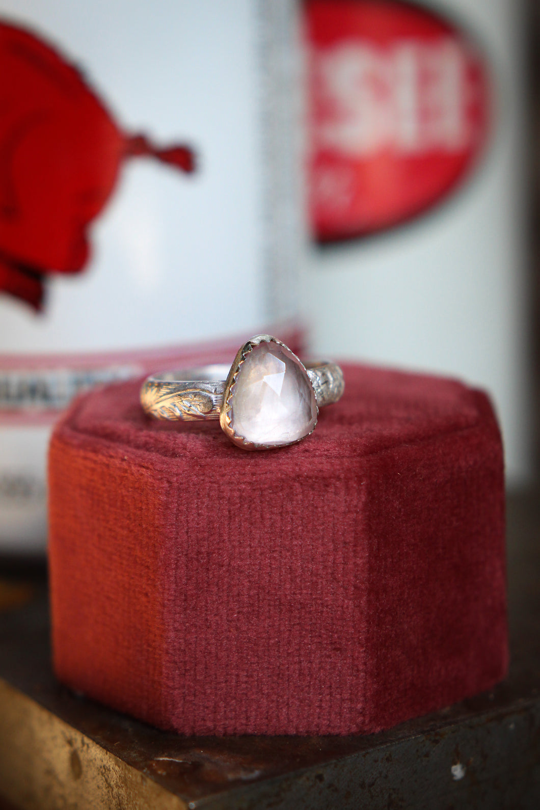 Sterling Silver Rose Quartz Ring Size 9 | Made by Jady