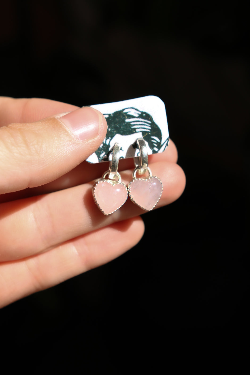 Sterling Silver Rose Quartz Heart Huggie Earrings - Made to Order