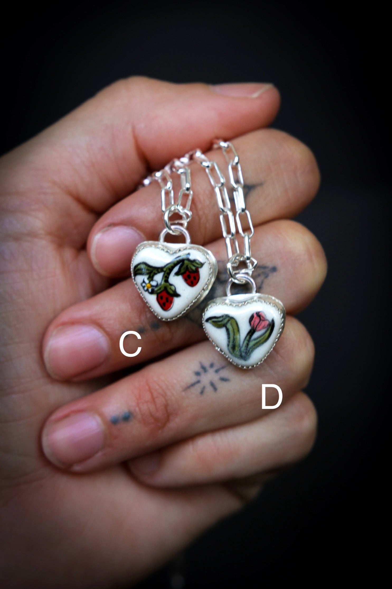 HB x Floresinsecta Sterling Silver Handpainted Ceramic Heart Necklace
