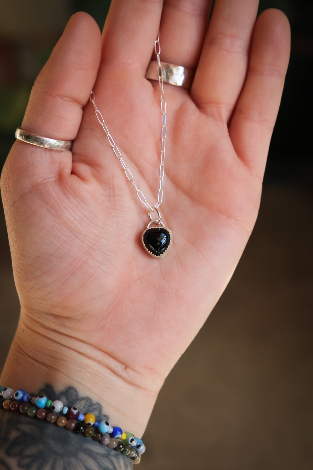Sterling Silver Onyx Heart Necklace