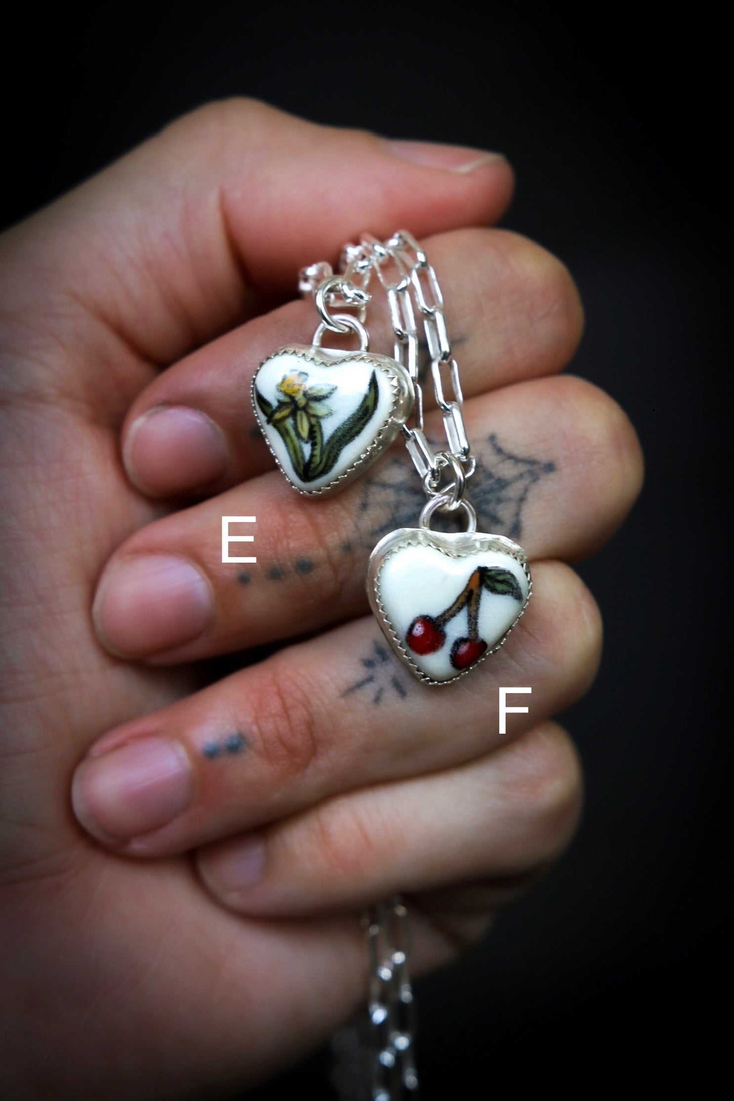 HB x Floresinsecta Sterling Silver Handpainted Ceramic Heart Necklace