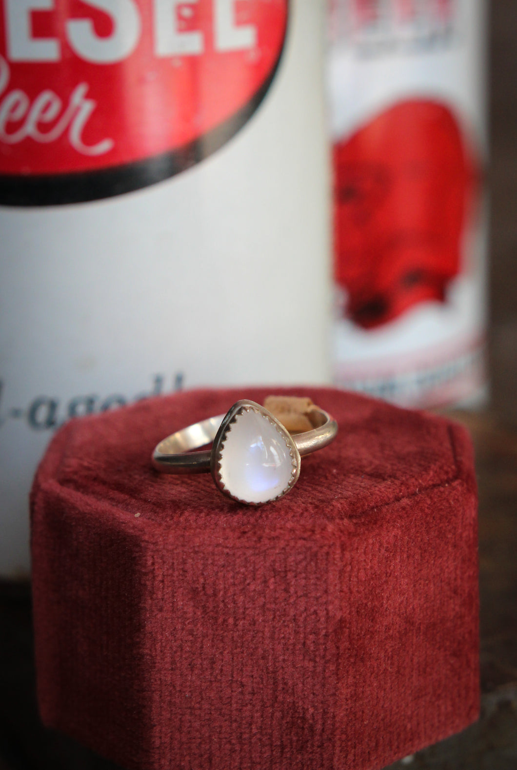 Sterling Silver Rainbow Moonstone Ring Size 8.5 | Made by Ani