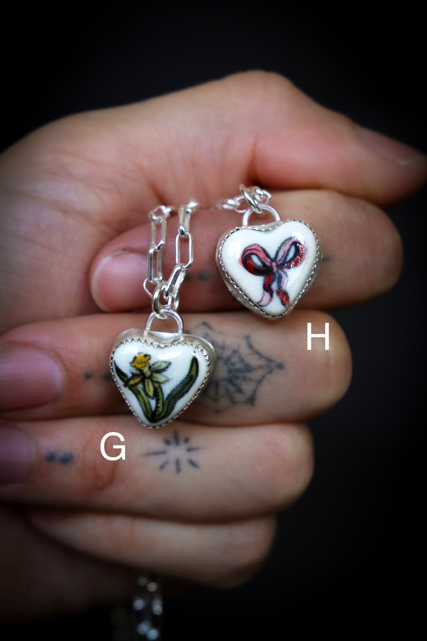 HB x Floresinsecta Sterling Silver Handpainted Ceramic Heart Necklace