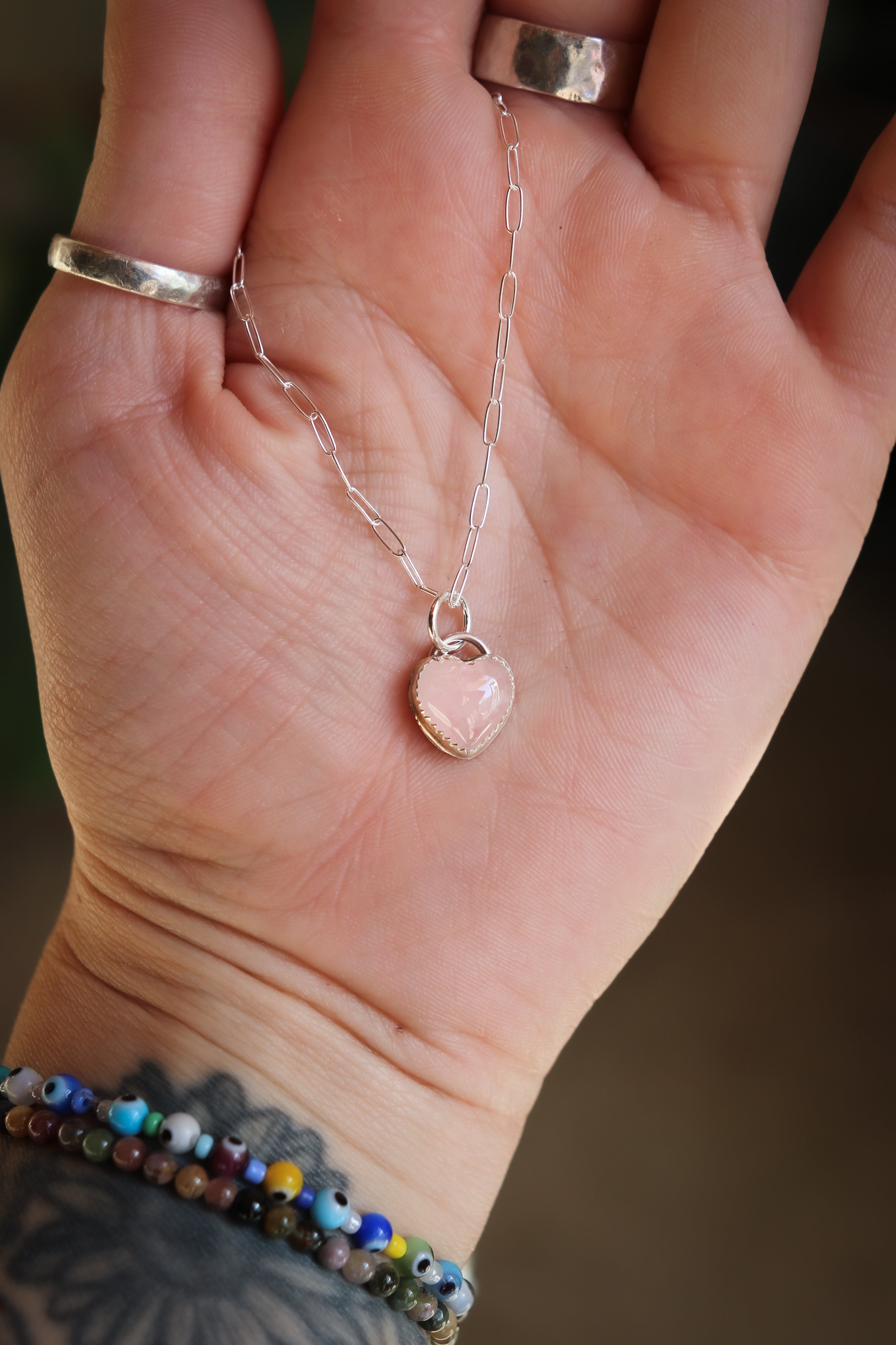Rose Quartz Heart Necklace - Sterling Silver