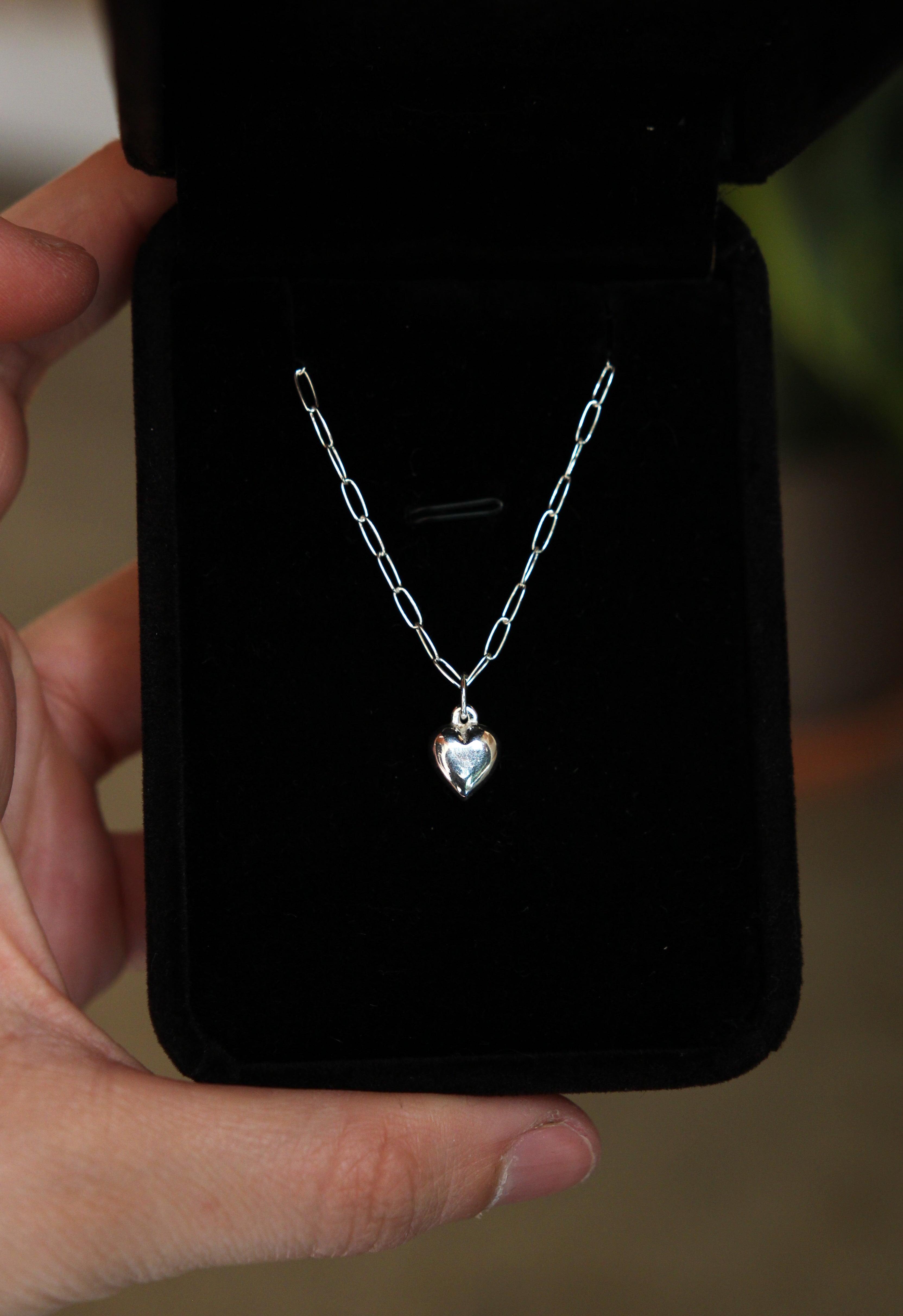 Sterling Silver Puffy Heart Necklace