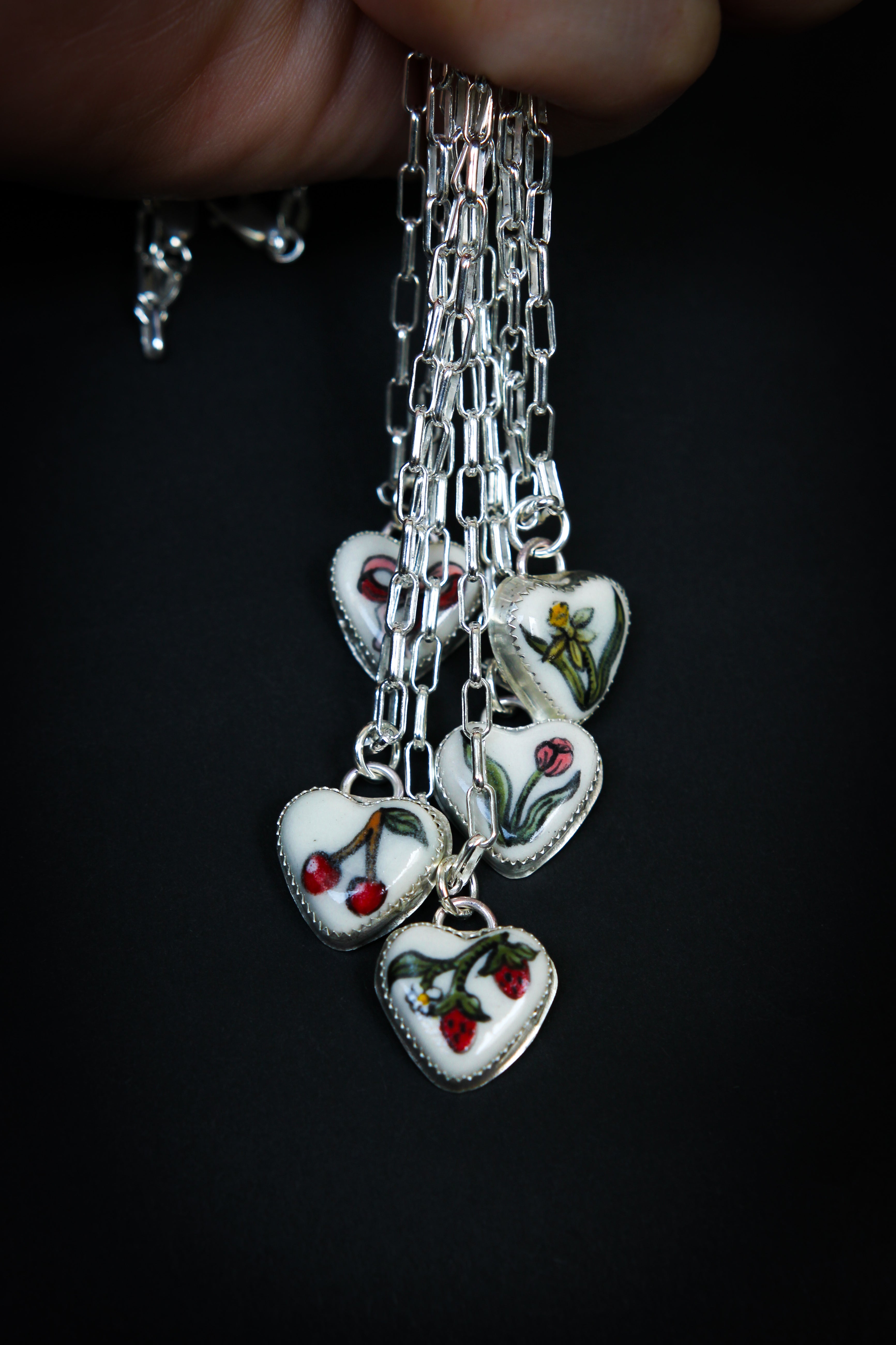 HB x Floresinsecta Sterling Silver Handpainted Ceramic Heart Necklace