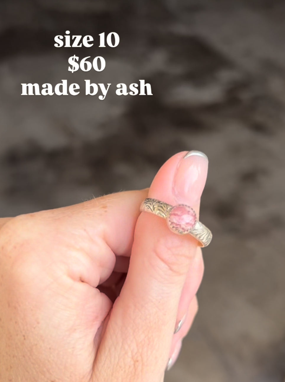 Sterling Silver Rhodochrosite Ring Size 10 Ash