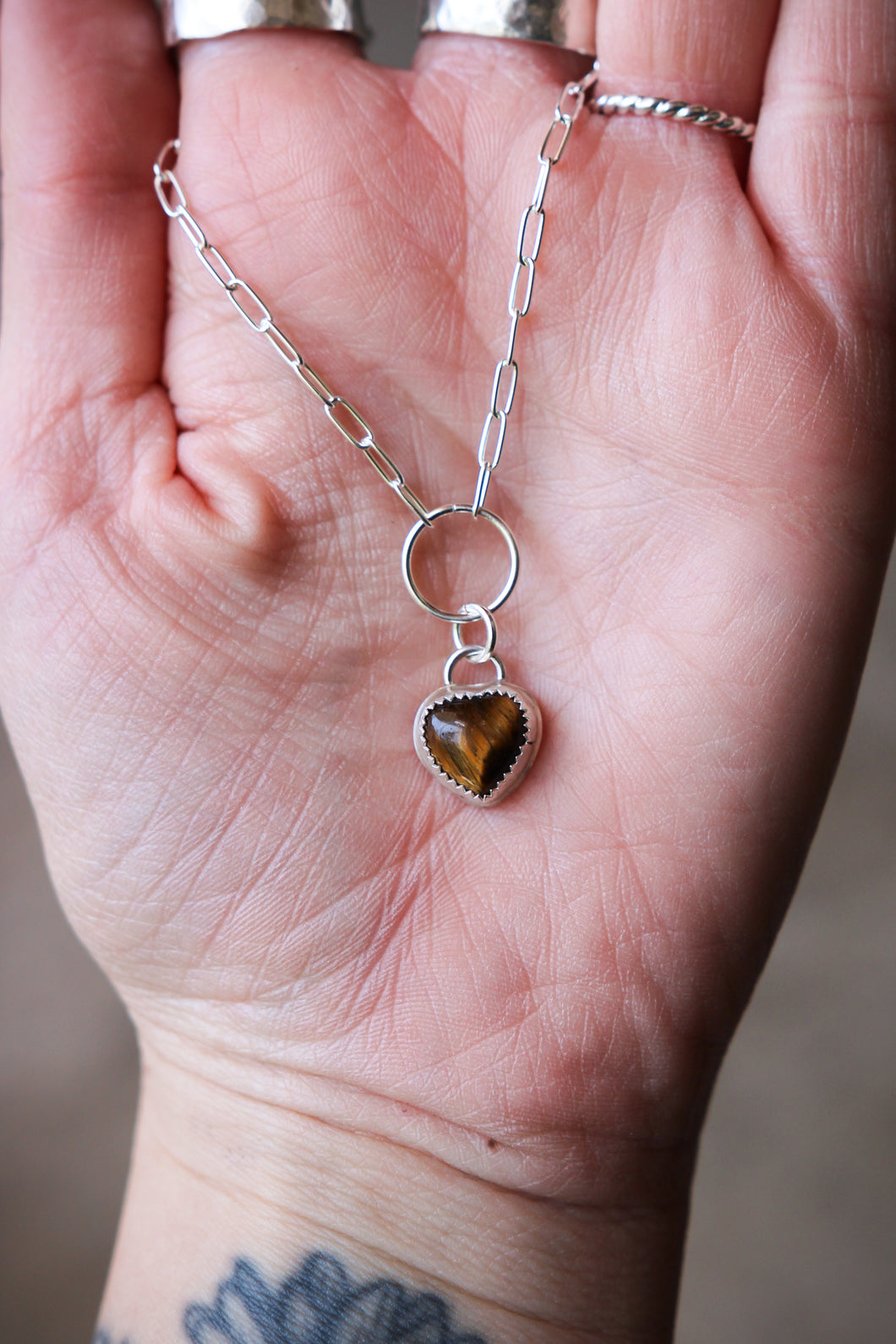 Tiger’s Eye Heart Necklace - Sterling Silver Made to Order